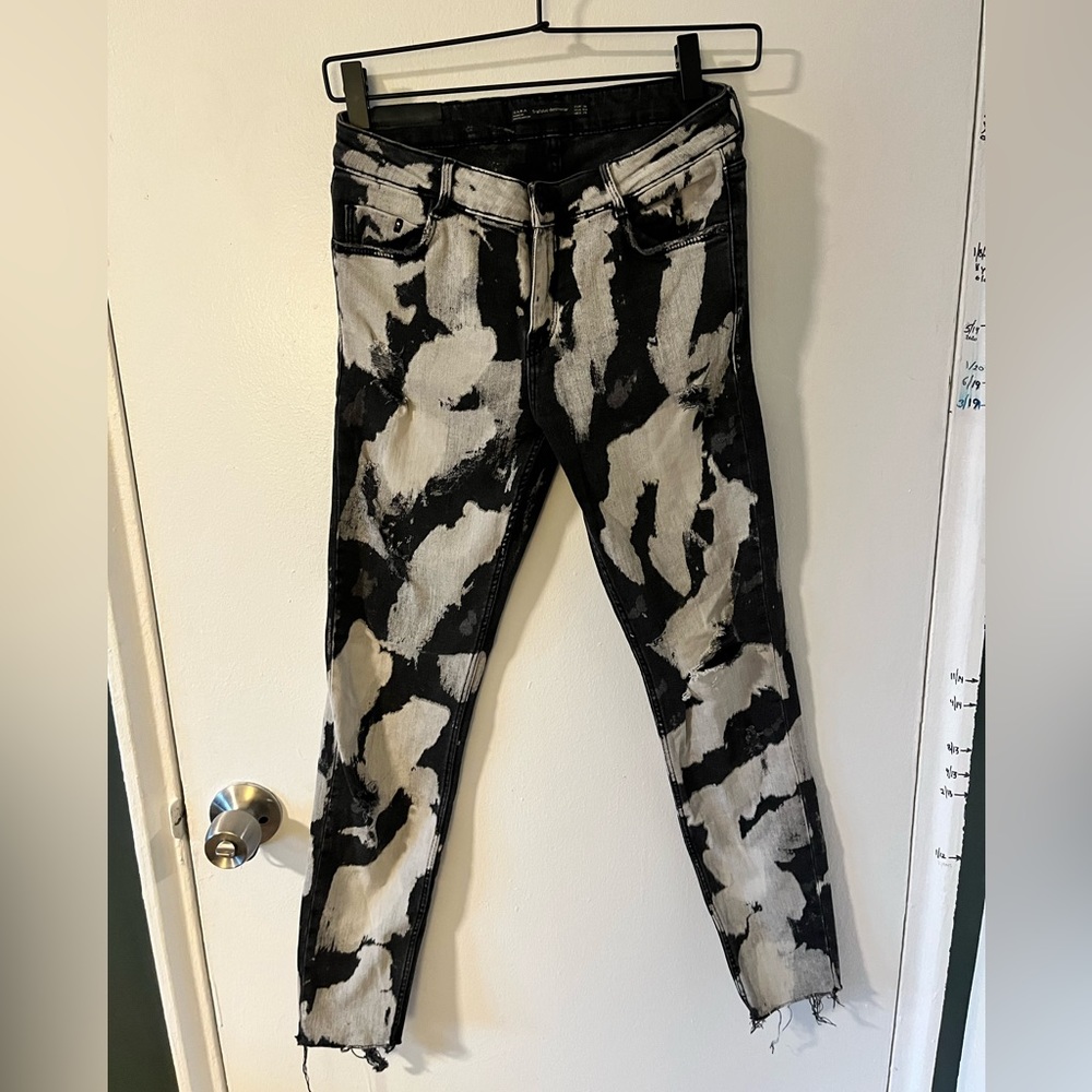 Zara Black & White Abstract Bleach Skinny Jeans